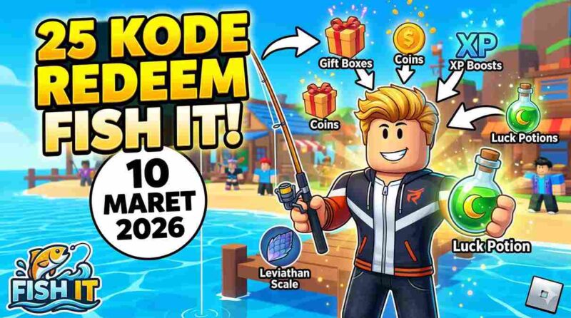 Buruan Ambil! 25 Kode Redeem Fish It Roblox 10 Maret 2026: Banjir Luck Potion dan Skin Eksklusif
