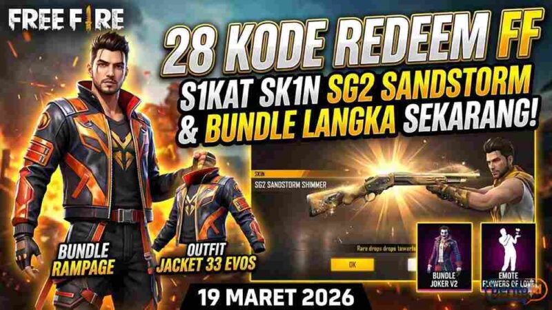 28 Kode Redeem FF 19 Maret 2026: Sikat Skin SG2 Sandstorm dan Bundle Langka Sekarang!