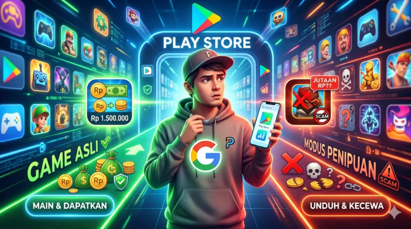 Cara Membedakan Game Penghasil Uang Asli dan Modus Penipuan di Play Store (Foto: AI)