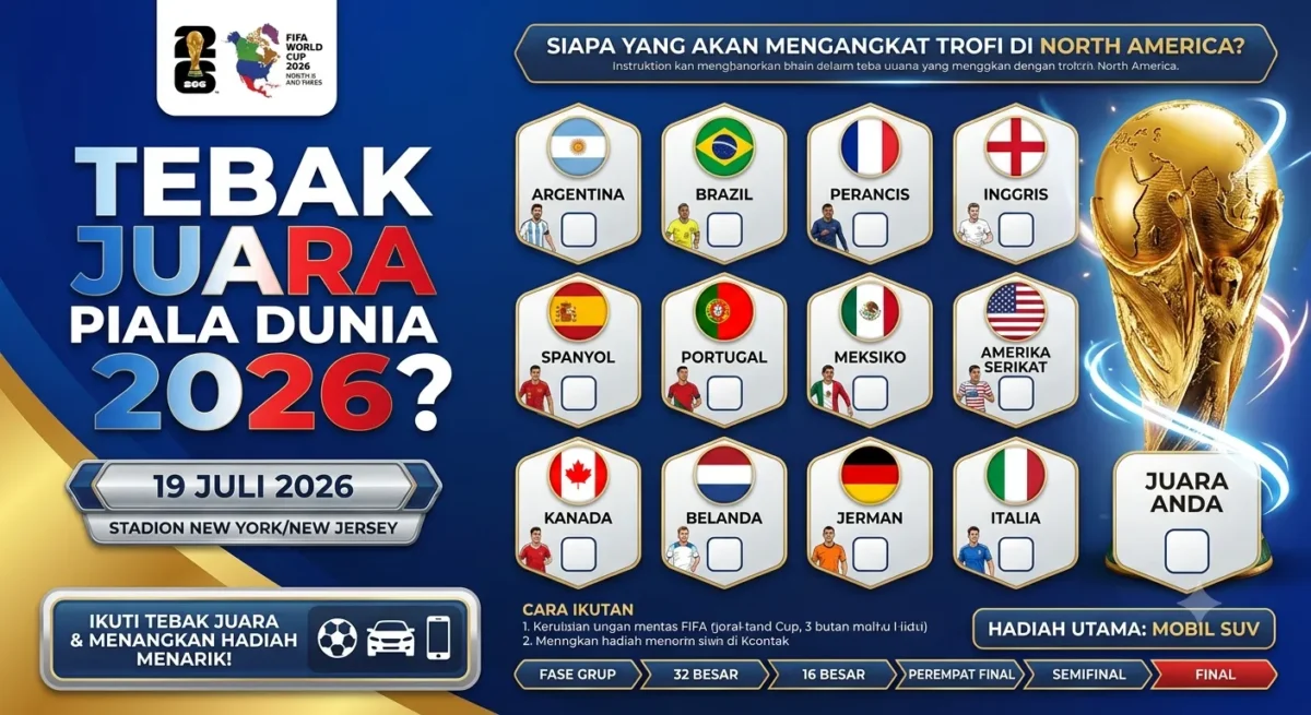Tebak Juara Piala Dunia 2026, Rebut Hadiah Rp100 Juta
(Foto: AI)