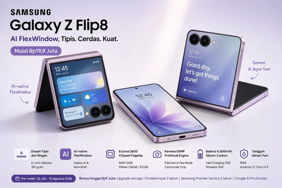 Samsung Galaxy Z Flip8 Resmi Hadir di Indonesia, Harga Mulai Rp19,9 Juta 
(Foto: Dok. Samsung/cnbc/AI)