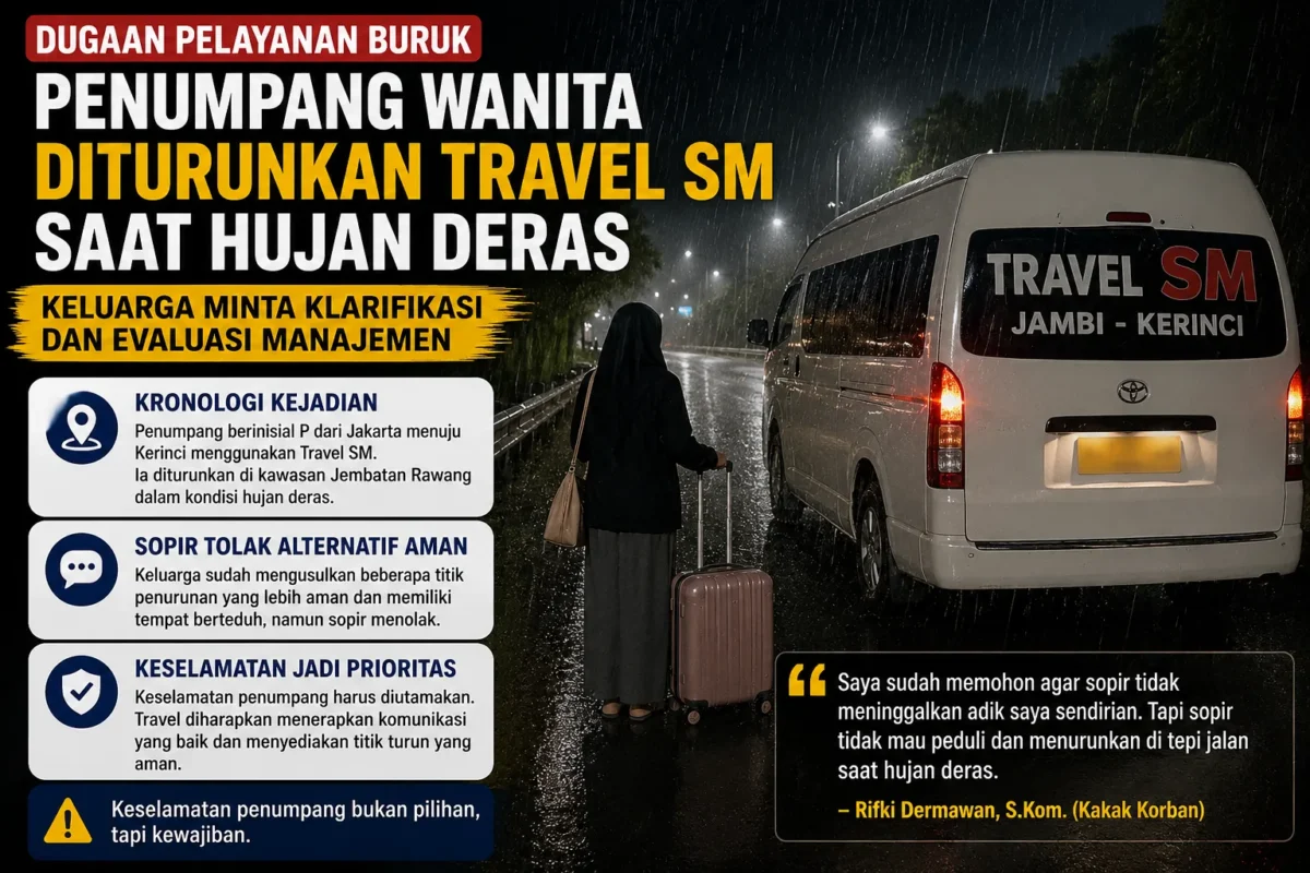 Penumpang Travel SM Diturunkan Saat Hujan, Keluarga Minta Klarifikasi
(Foto: Ist
/merdekapost/AI)