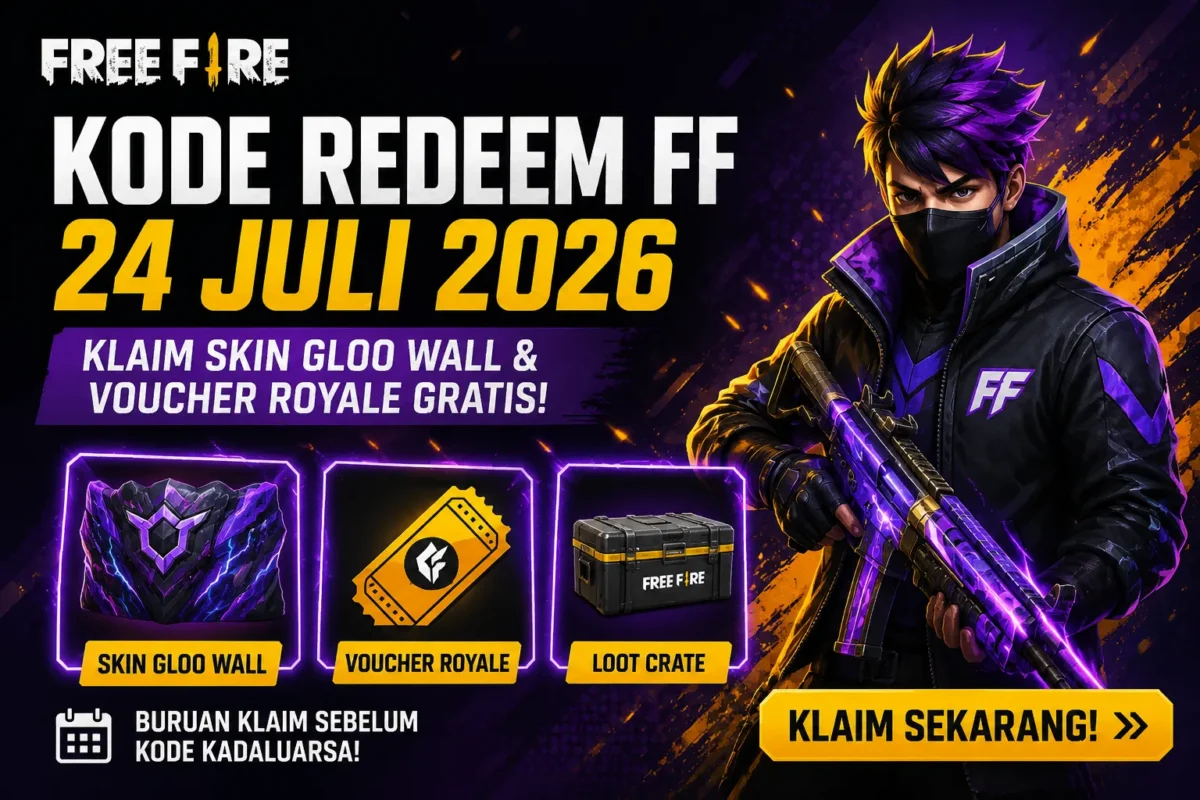 Pembaruan Kode Redeem FF 24 Juli 2026 Terbaru, Buruan Klaim Skin Gloo Wall dan Voucher Royale Gratis(Foto: aceh.tribunnews/AI)