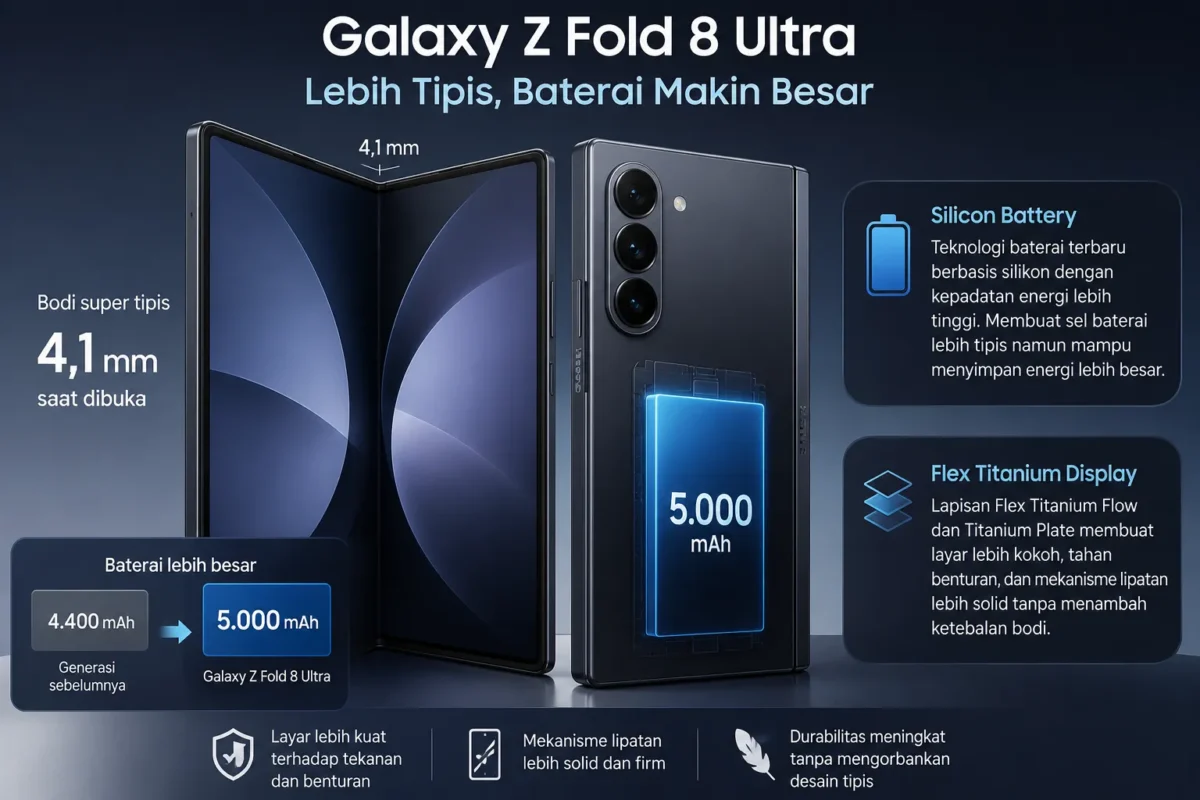 Samsung Galaxy Z Fold 8 Ultra Usung Baterai 5.000 mAh Meski Bodi Makin Tipis(Foto: MobileSyrup
/teknologi/AI)
