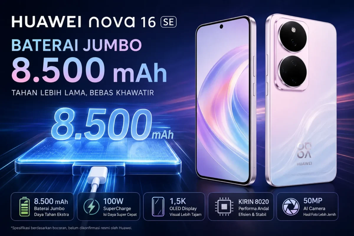 Bocoran Huawei Nova 16 SE: Baterai 8.500 mAh, Layar OLED 1,5K dan Fast Charging 100W 
(Foto: HukamaNews /Net
/AI)