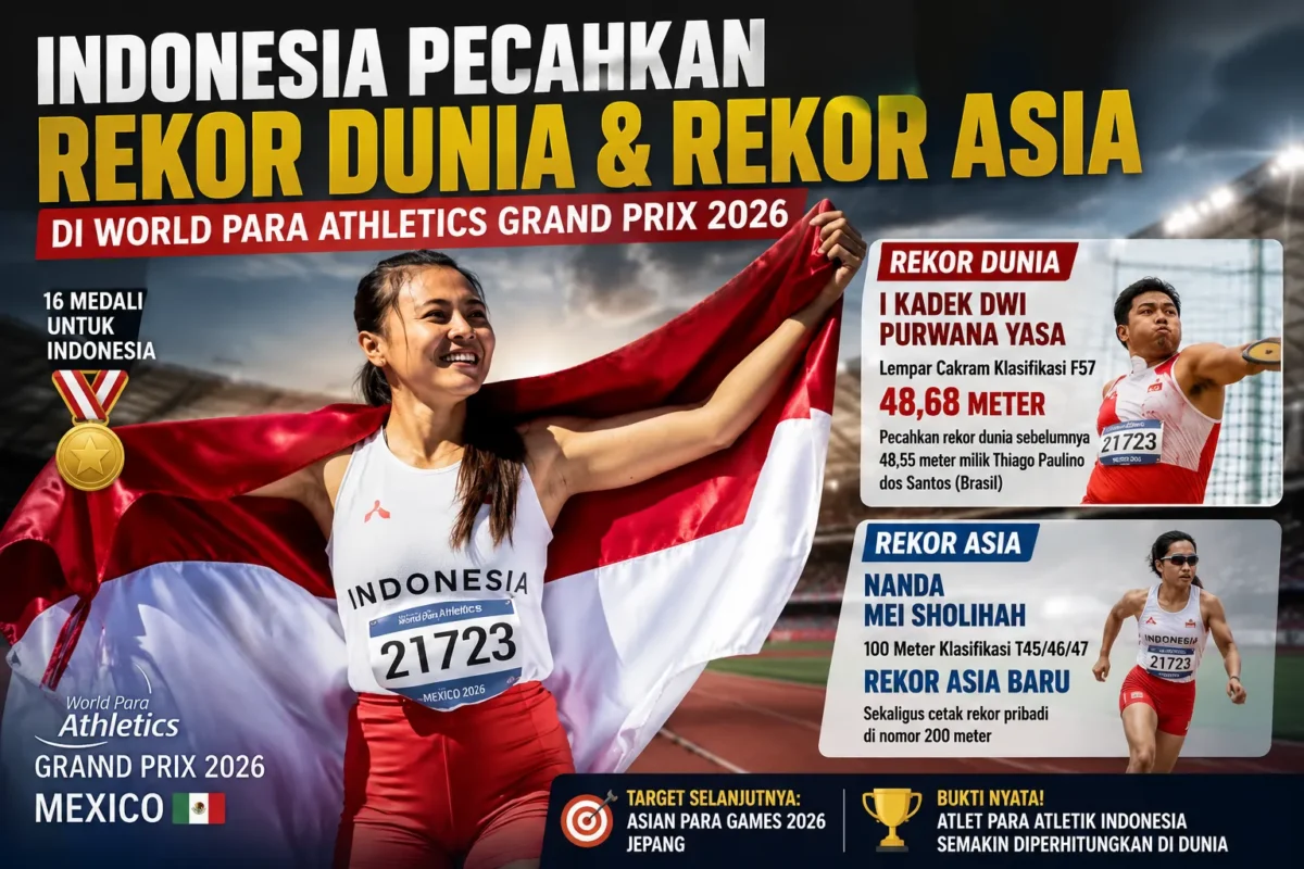 Indonesia Pecahkan Rekor Dunia dan Rekor Asia di World Para Athletics Grand Prix 2026
(Foto: bolasport/AI)